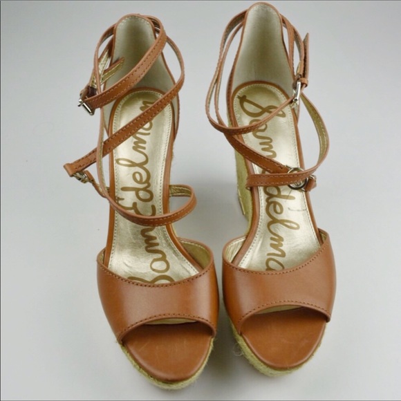 Sam Edelman Turner Saddle Leather Espadrilles Wedges Size 8.5 Brown - Picture 6 of 12